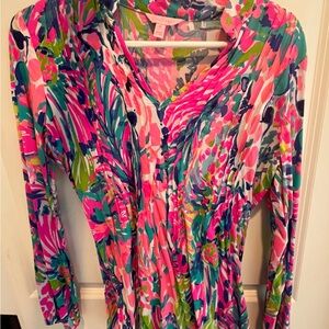 Lilly Pulitzer Pink and Green Graphic Long Sleeve Blouse